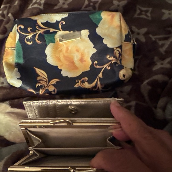 New York & Company Accessories - New York & Company Navy Floral Cosmetic Bag with Gold Details